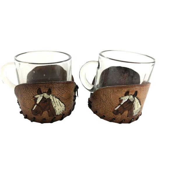 Vintage Horse Mugs (Set of 2) – Leather-Wrapped Western Style - Picture 1 of 5